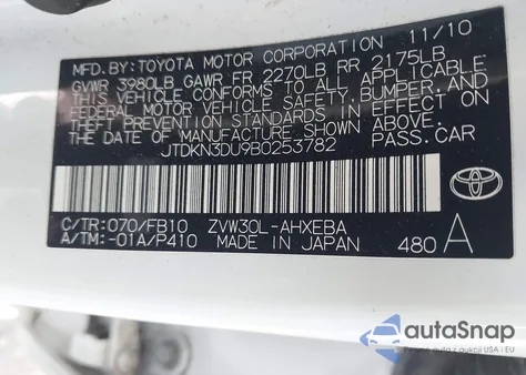 2011 Toyota Prius Two z USA, uszkodzony, nr VIN JTDKN3DU9B0253782
